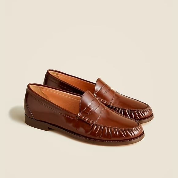 New! Crew Winona Penny Loafers in Spazzolato Leather Rich Caramel